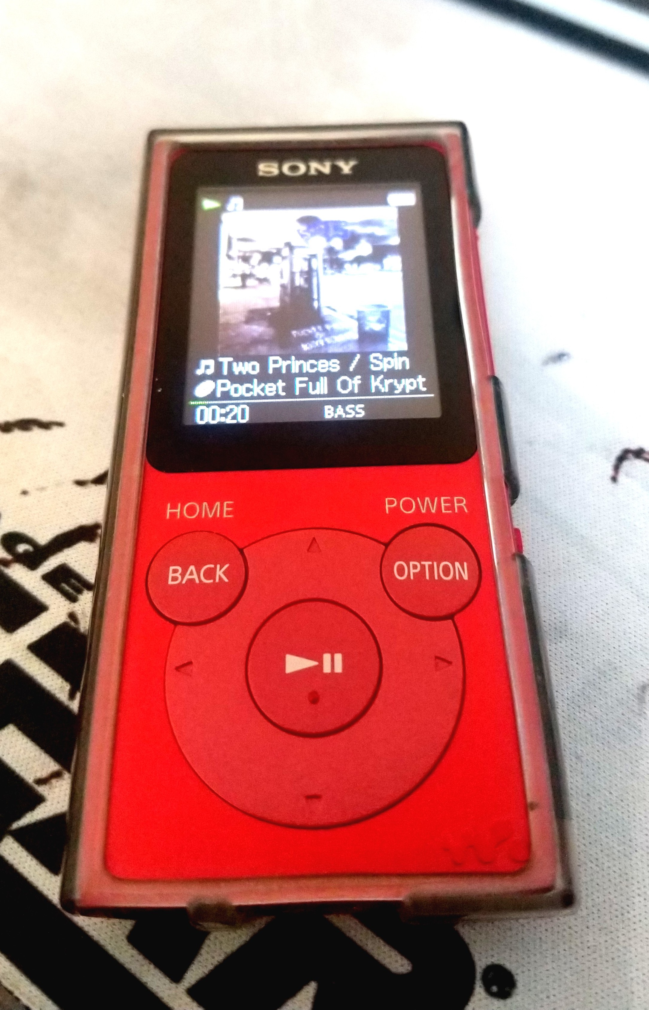 photo of a Sony MP3 player in red color